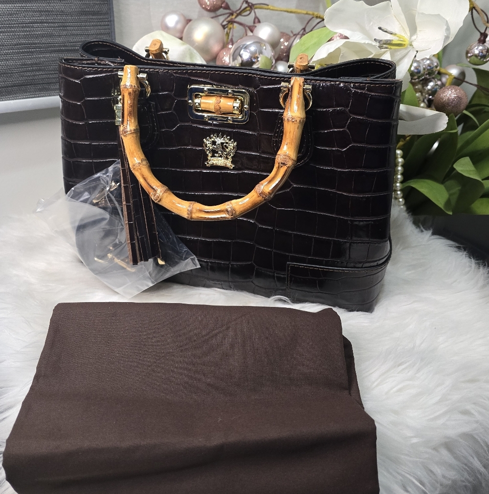 PRATESI FIRENZI ITALIAN DESIGNER SARTEANO Coffe LEATHER LARGE SATCHEL BAG🌺